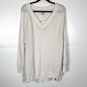 New Direction Tunic Sweater Size XL White Beach Soft Knit Long Sleeve V-Neck
